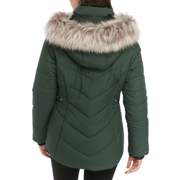 New! FREE COUNTRY Women's Hooded Quilted Puffer Jacket Coat Olive Green Medium - Picture 3 of 5